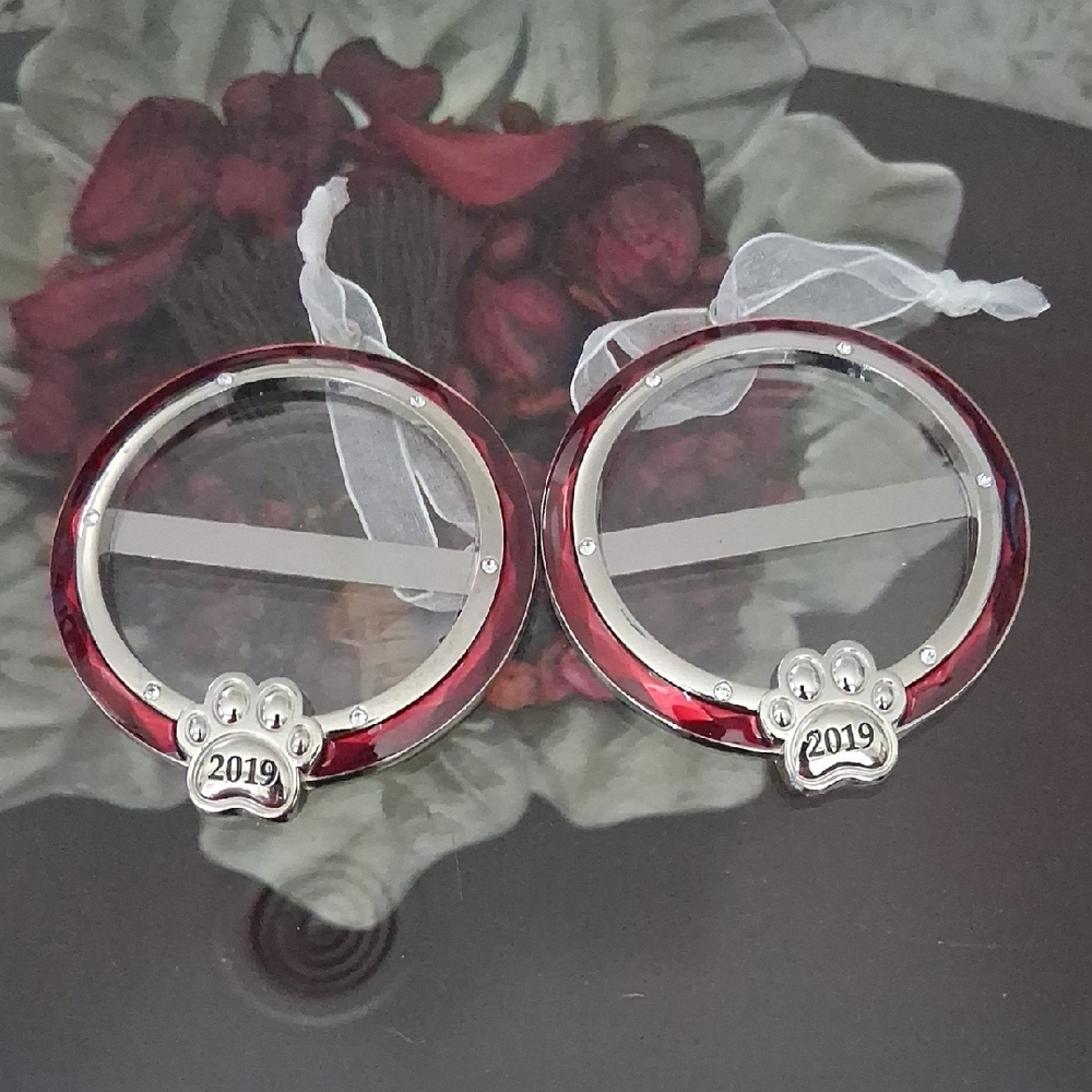 Red and Silver 2019 Paw Ornament Set